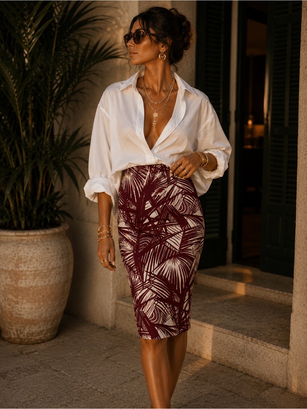 Elizabeth and James Palm Print Pencil Skirt •l| 2015 Collection